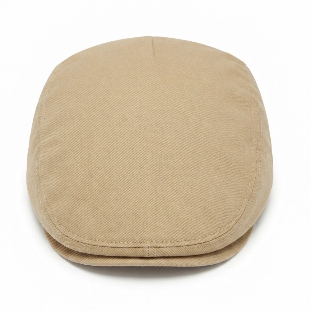 J Hats Khaki Tan Cotton Twill Flat Cap Newsboy Cabbie Hat Adjustable 59cm